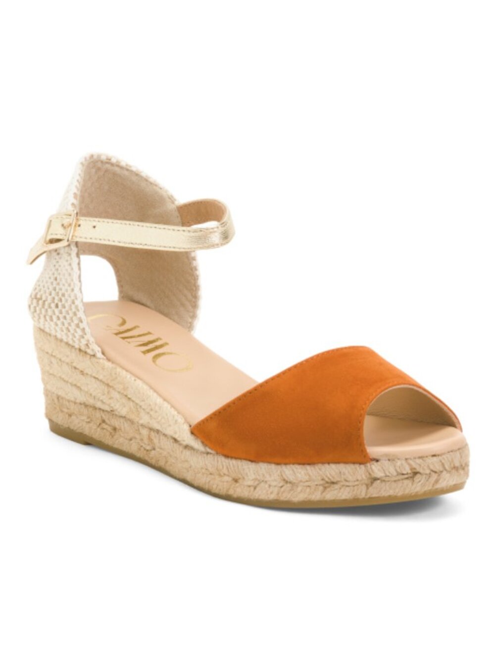 GAIMO Made In Spain Suede Espadrille Wedge Sandals With Ankle Strap